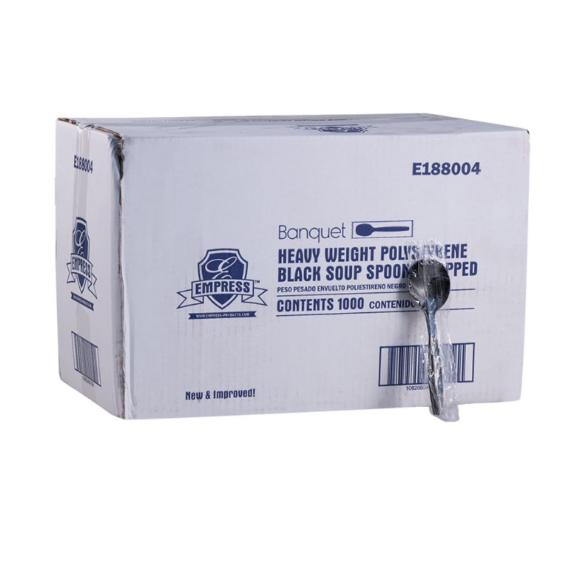 SPOON SOUP PLASTIC BLACK WRPED 1000 PER CASE