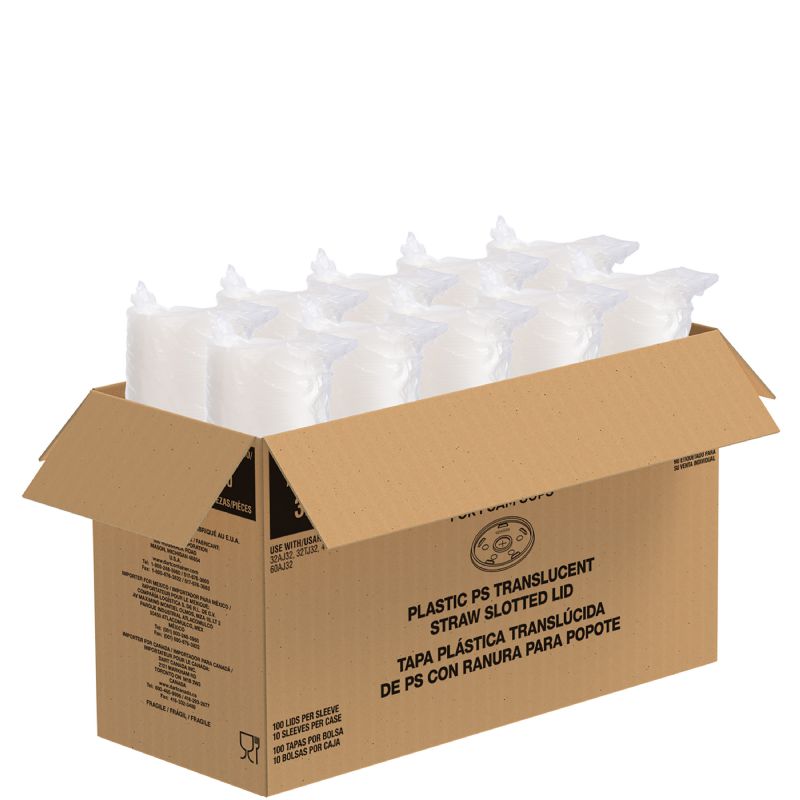 LID PLASTIC TRANS STRAW SLOT 10 100 CT PKS