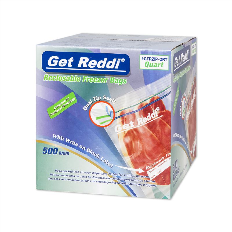 BAG ZIP LOCK FREEZER CLEAR QT 500 PER BOX