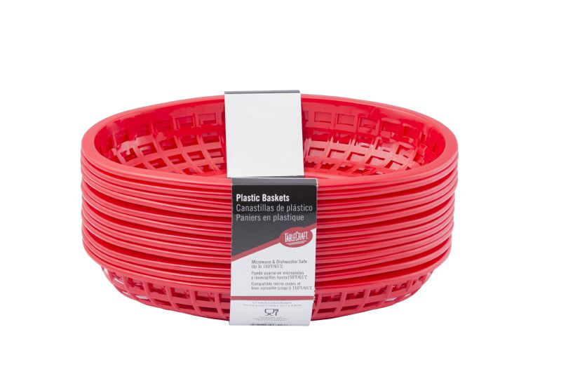 BASKET PLASTIC RED OVAL 9.3X6X1.9