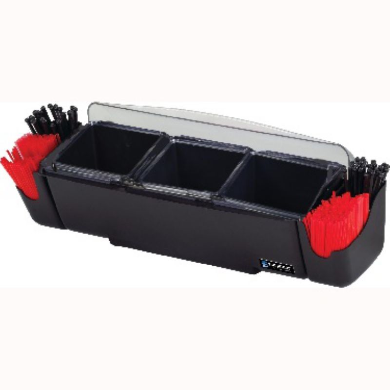 CADDY CONDIMENT BLK W/LID 3-COMP 2QT