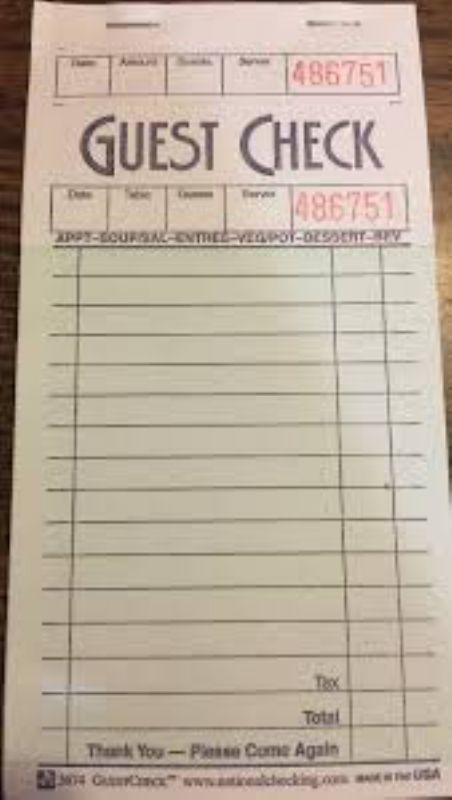 GUEST CHECK SINGLE COPY GREEN