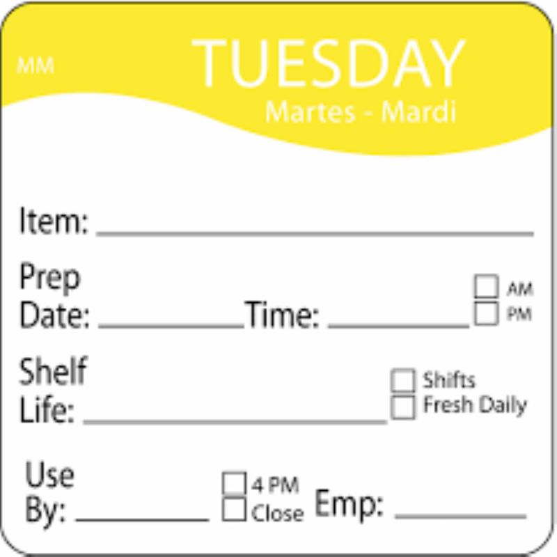 LABEL TUESDAY DAY DOT BILINGUAL