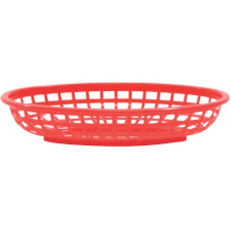 BASKET PLASTIC RED OVAL 9.3X6X1.9