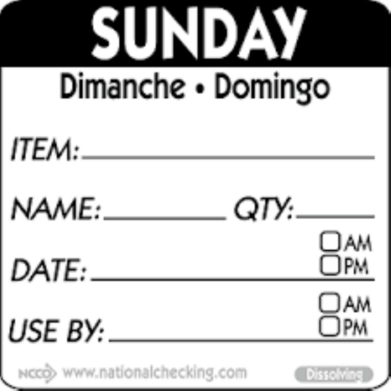 LABEL ITEM/DATE/USE 2X2 SUNDAY