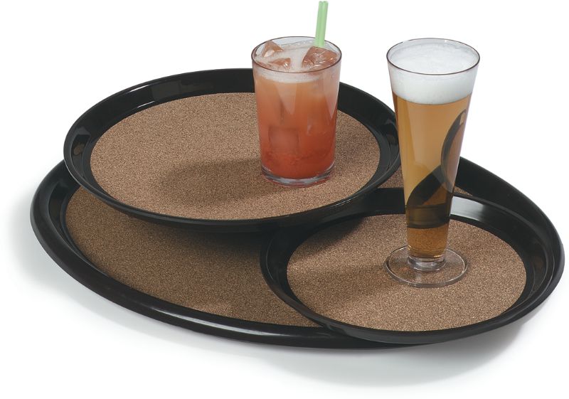 TRAY SERVING ROUND BROWN W/CORK 14
