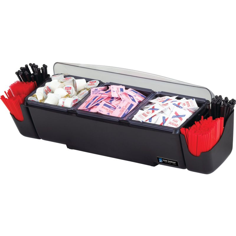 CADDY CONDIMENT BLK W/LID 3-COMP 2QT