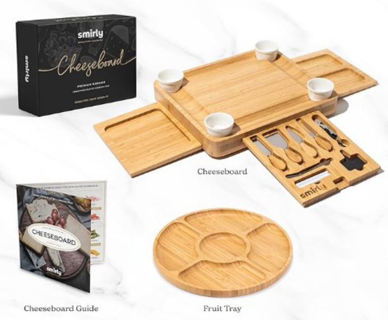 CHARCUTERIE CHEESE BOARD 3 SIDES 4 BOWL NAT