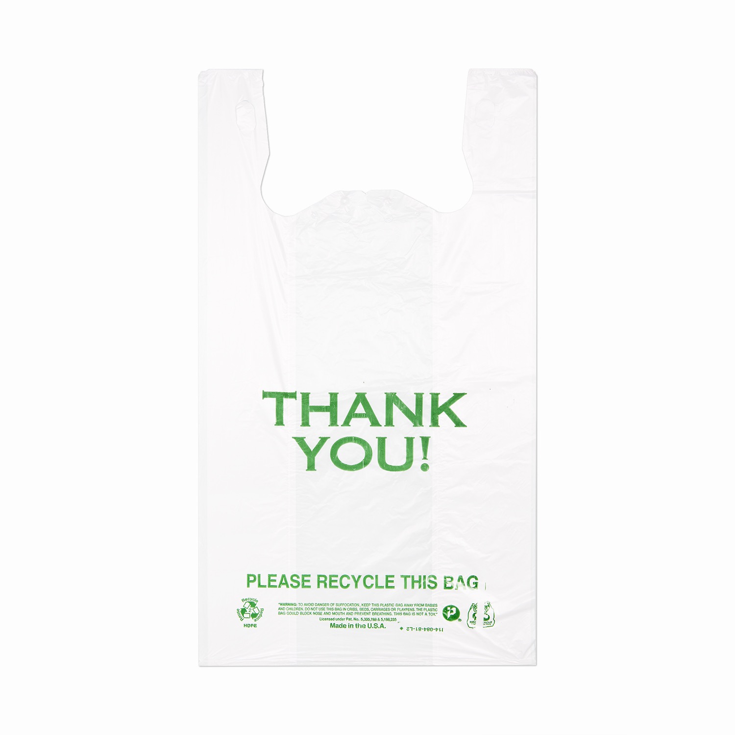 T-SHIRT BAG 11.5 X 6.5 X 21 WHITE PRINTED THANK YOU 12.5 MICRON 500/CS T-SHIRT BAG 11.5 X 6.5 X 21 WHITE PRINTED THANK YOU 12.5 MICRON 500/CS