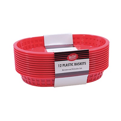 BASKET PLASTIC OVAL 10-1/2X7 RED (1 DZ PACK)