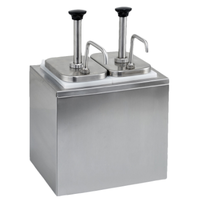 DISPENSER CONDIMENT COUNTERTOP 2 QT. CAPACITY PER INSERT 11'' X 8-3/4'' X 16''H INCLUDES: (2) STANDARD PUMPS (2) INSERTS 18/8 STAINLESS STEEL