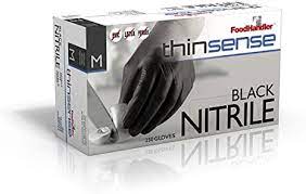 GLOVES NITRILE BLACK MED PFREE THINSENSE 250/BX