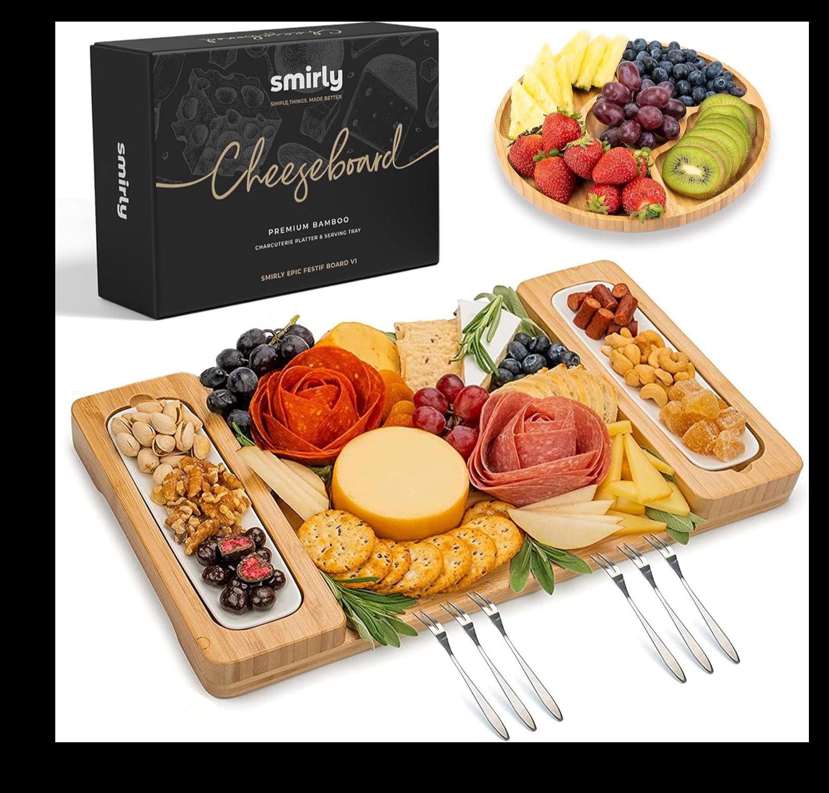 CHARCUTERIE CHEESE BOARD BASIC V1 WTH FRUIT TRAY NAT