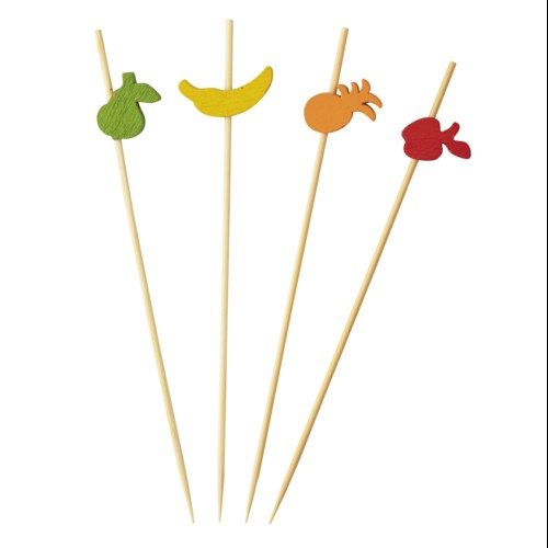 Decorative Picks, Fruit, 5/8" x 1/4" x 4-1/2", combo Bamboo & Pinewood (pack of 100), Assorted