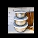 BOWLS MIXING WITH CLR LIDS SS SET OF 3 EACH 1QT, 2.5QT, 4QT